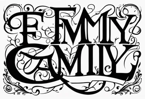 Text "family". Letters formed by roots tattoo idea