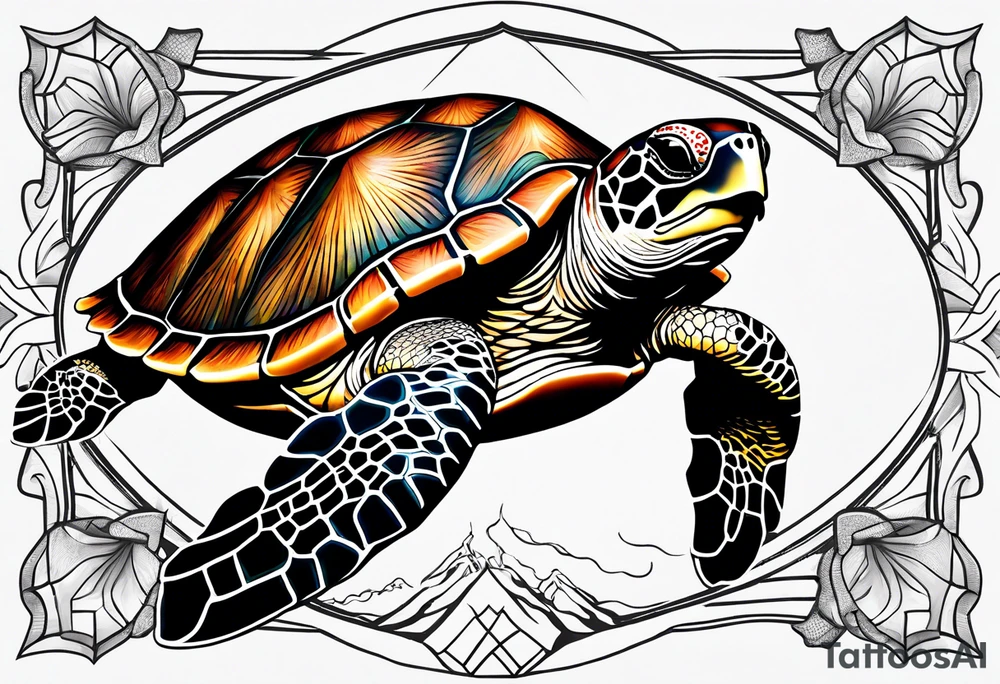 sea turtle on knee with shell on the knee cap tattoo idea