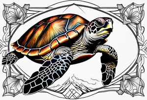 sea turtle on knee with shell on the knee cap tattoo idea