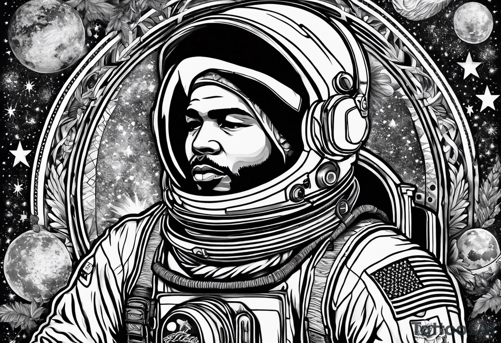 Astronaut with hippie patches tattoo idea