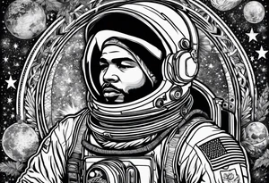 Astronaut with hippie patches tattoo idea