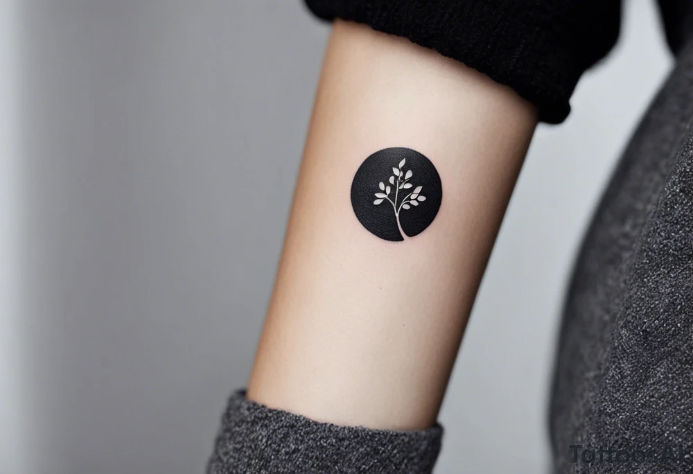 Here’s a description for the fourth idea:

	Minimalist black-and-white tattoo above the inner elbow, featuring an open circle with a small sprouting seed or budding plant inside, symbolizing new life and growth. From the seed, a fine, delicate lifeline extends outward, representing the journey of parent and child together. The design uses thin, clean lines for a simple, elegant, and symbolic look. tattoo idea