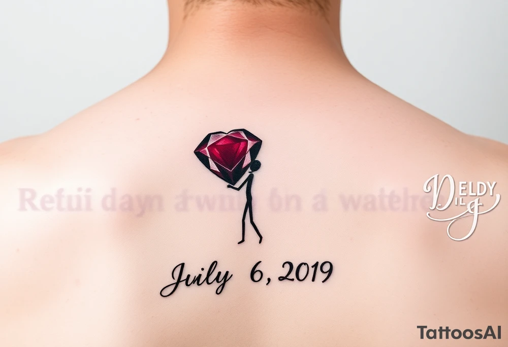 Ruby gemstone with a stick figure with the birthday July 6, 2019 to tattoo idea