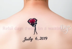Ruby gemstone with a stick figure with the birthday July 6, 2019 to tattoo idea