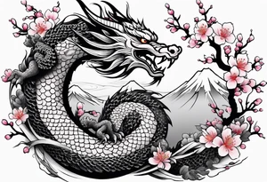 Japanese dragon, cherry blossoms, full sleeve tattoo idea