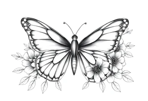 Butterfly half real half floral tattoo idea