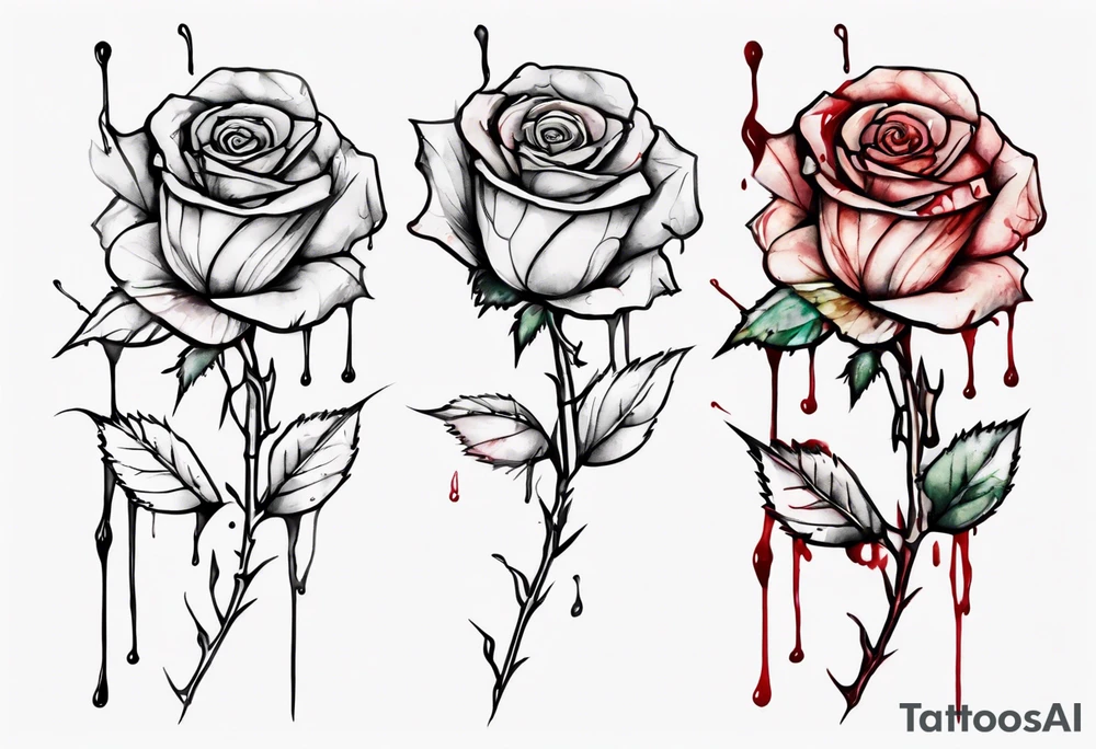 rose flower, one line, blood dripping from the flower, tall tattoo idea