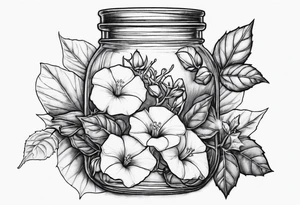 Morning glories and holly in a jar tattoo idea