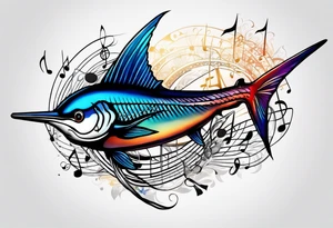 Marlin, musical notes, peace tattoo idea