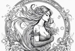 magical mermaid with long fan tail tattoo idea