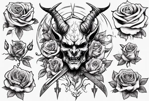 Demon with roses and sword tattoo idea