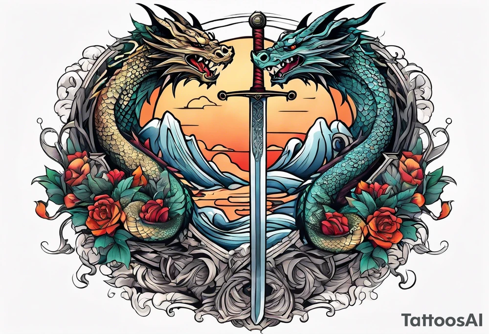 show me a tattoo design where there is a sword and a dragon wrapped around it tattoo idea