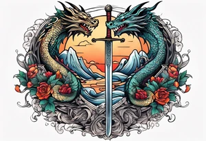 show me a tattoo design where there is a sword and a dragon wrapped around it tattoo idea