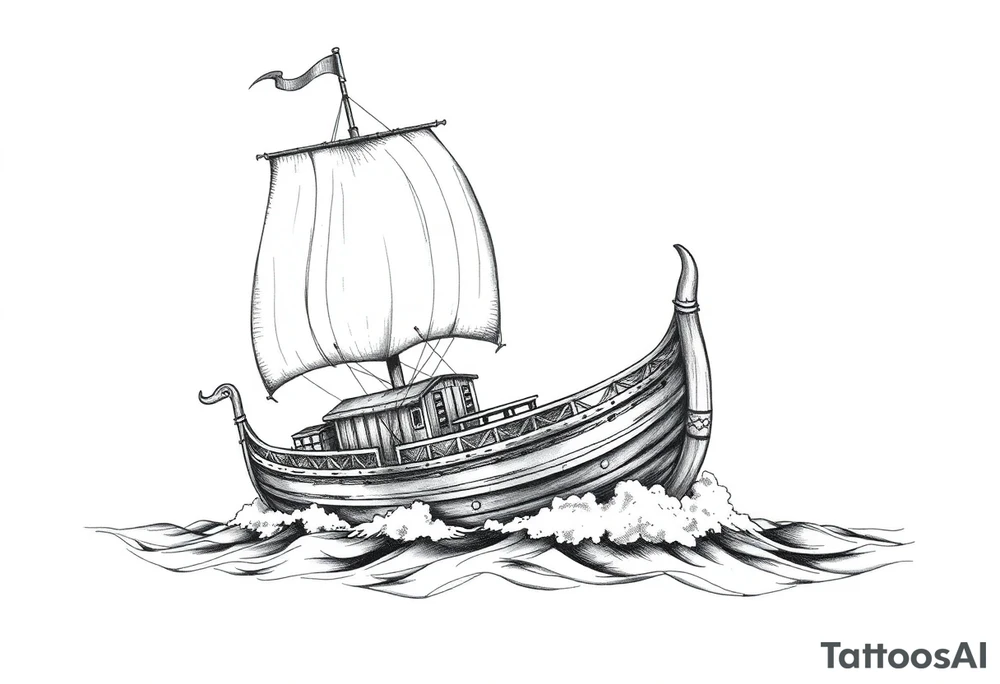 a viking ship sails across the sea. tattoo idea