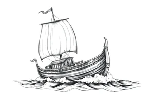 a viking ship sails across the sea. tattoo idea