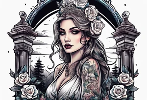 Woman walking out of a graveyard tattoo idea