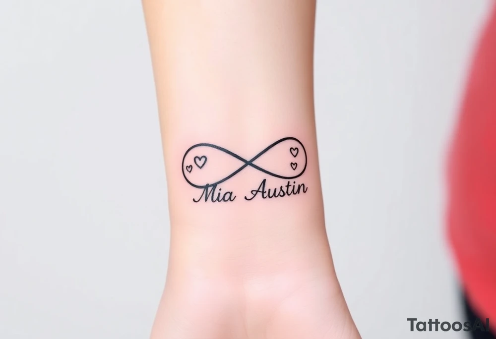 Infinity symbol with the name's Mia and Austin tattoo idea