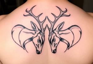 Entire Full body Two deer with their heads down hitting horns to show dominance. tattoo idea