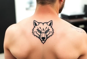 aggressive wolf head tattoo idea