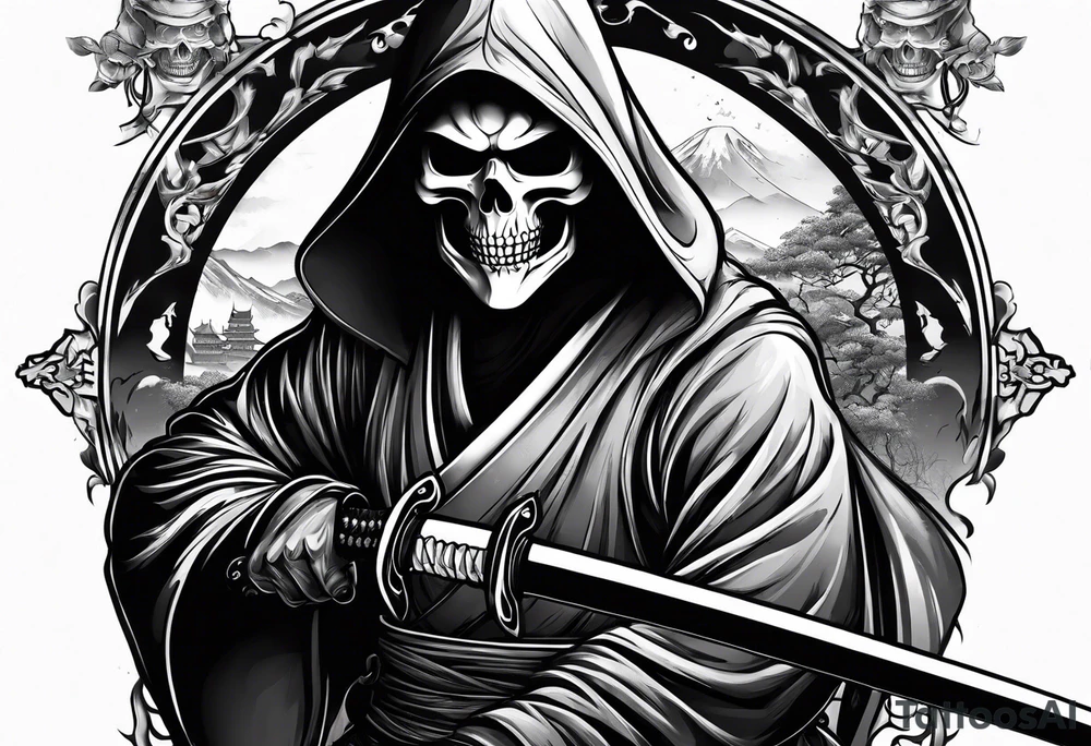 katana with grim reaper tattoo idea
