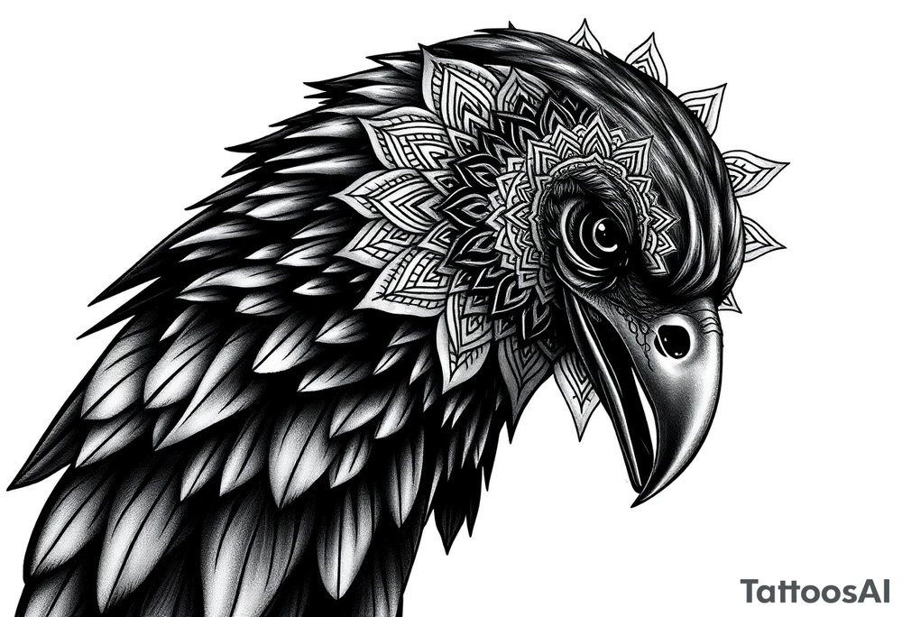 black raven with mandala tattoo idea