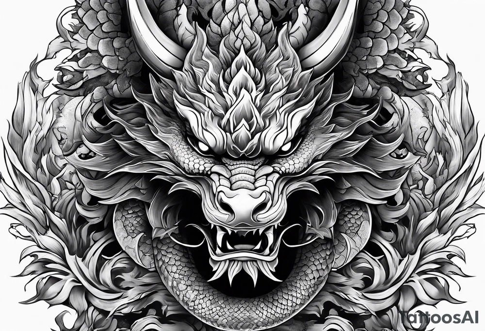 dragon mask fire tattoo idea
