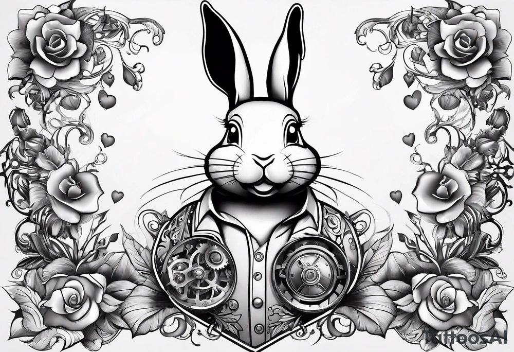 Looks like a rabbit cartoon pig with a mechanical heart tattoo idea