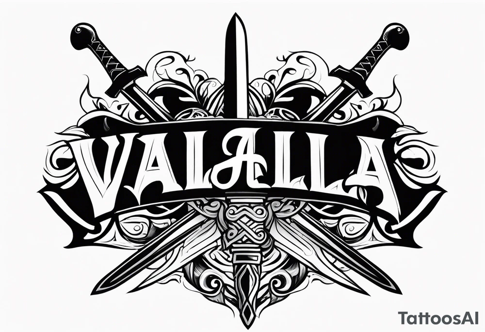 Valhalla axe sword fire tattoo idea
