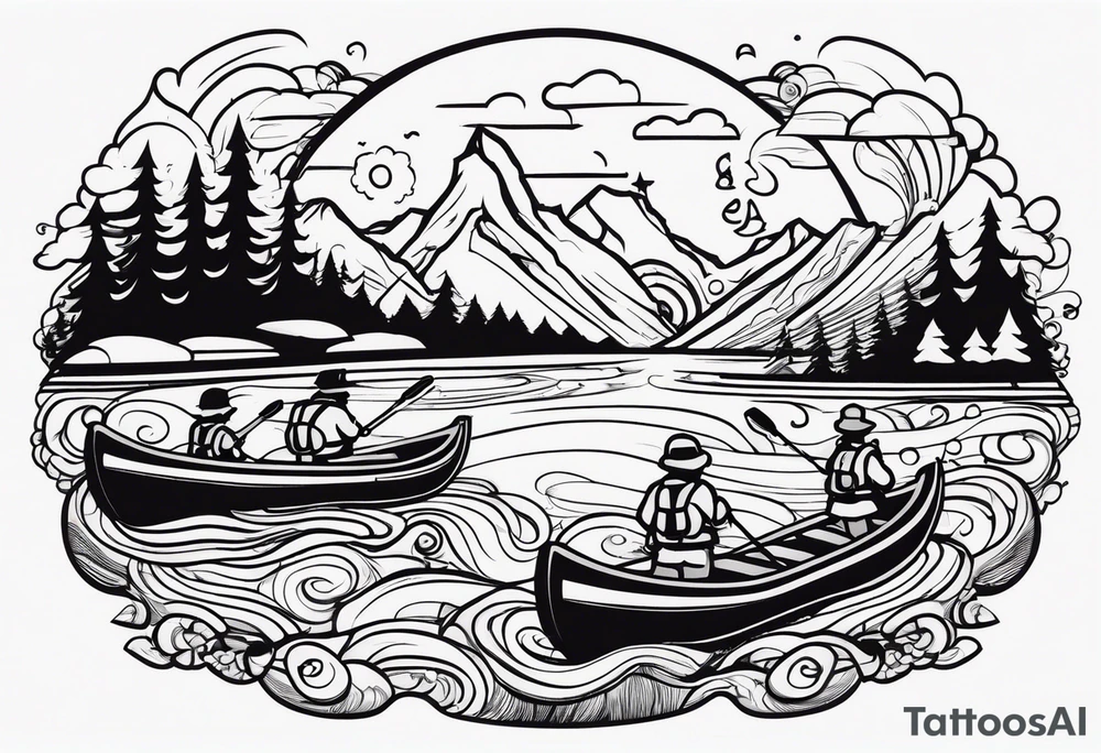 Hiking, peace, rafting tattoo idea
