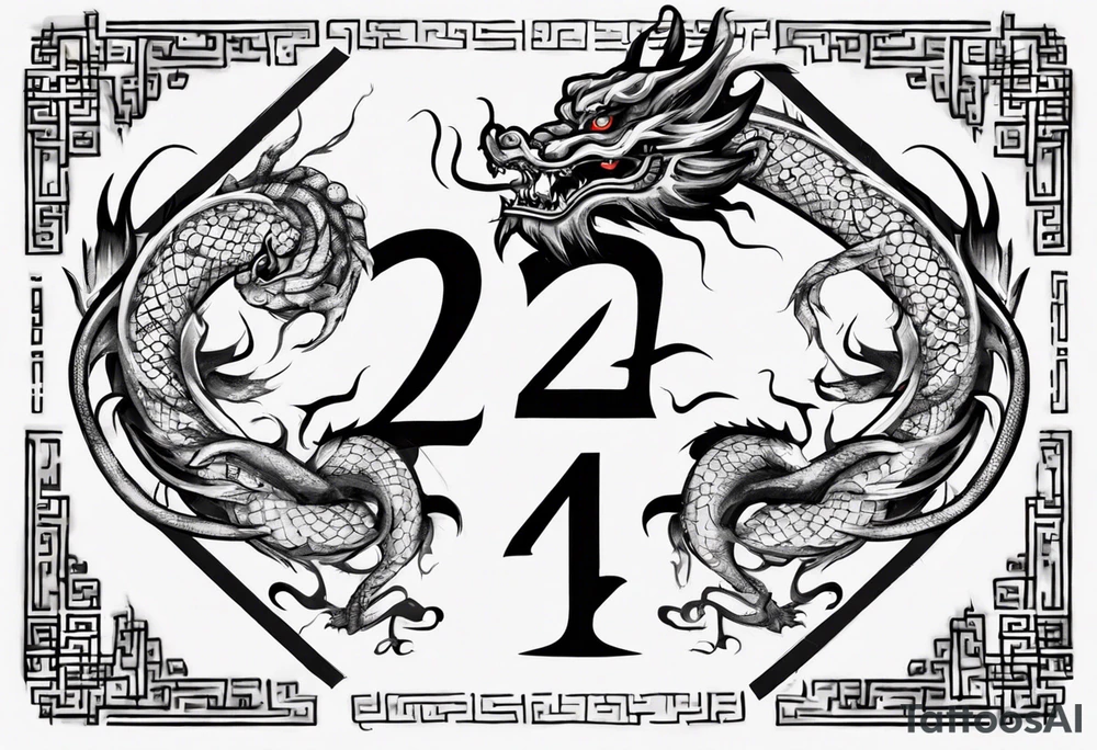 Number 24 with a Chinese dragon around it tattoo idea