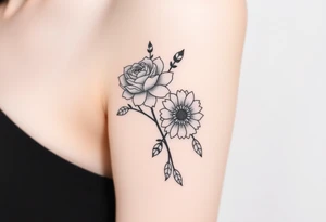 rose and chrysanthemum bouquet tattoo idea