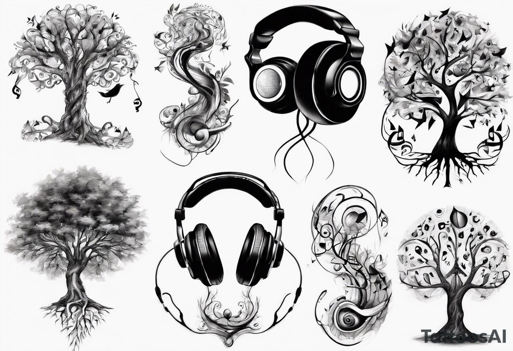 music speaker note tree headphones tattoo idea