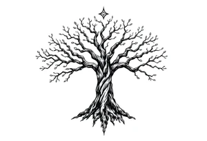 mystical tree of life with cosmic roots and celestial branches tattoo idea