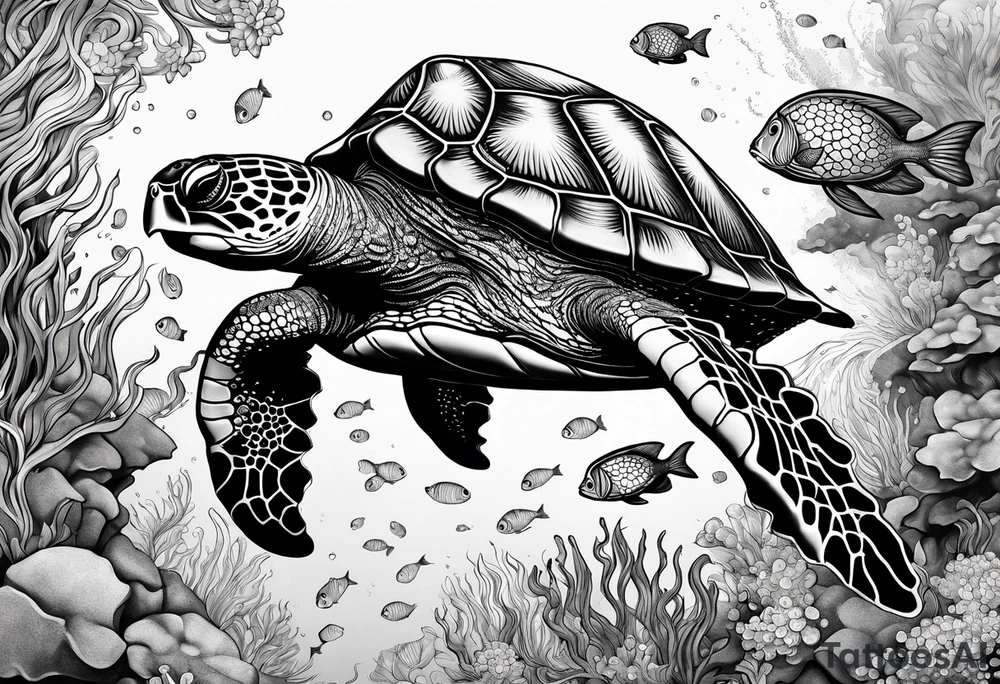 Under water with sea turtle, octopus and fish tattoo idea Under water with sea turtle, octopus and fish tattoo idea