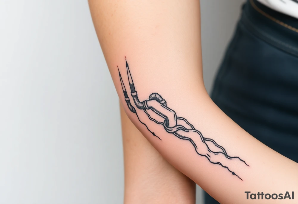 wide System of pipes that transitions and transforms at the end into thick, widespread
veins of forearm tattoo idea