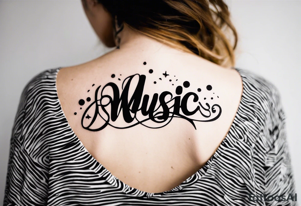 The word “music” melted tattoo idea