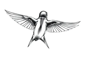 view of a swallow from behind. the bird should be diving with its wings fully forward. the bird should be looking straight forward tattoo idea