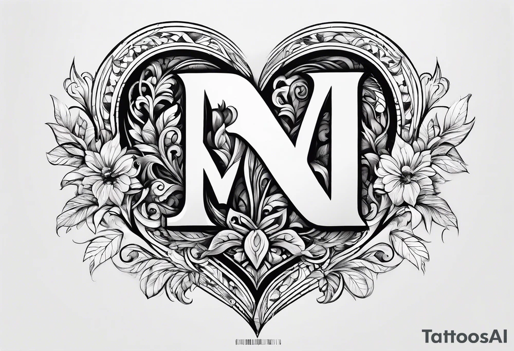 Simple Heart with the letter s and the letter m inside tattoo idea