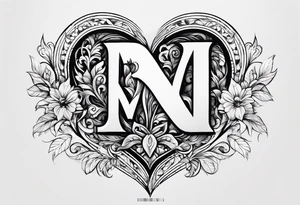 Simple Heart with the letter s and the letter m inside tattoo idea