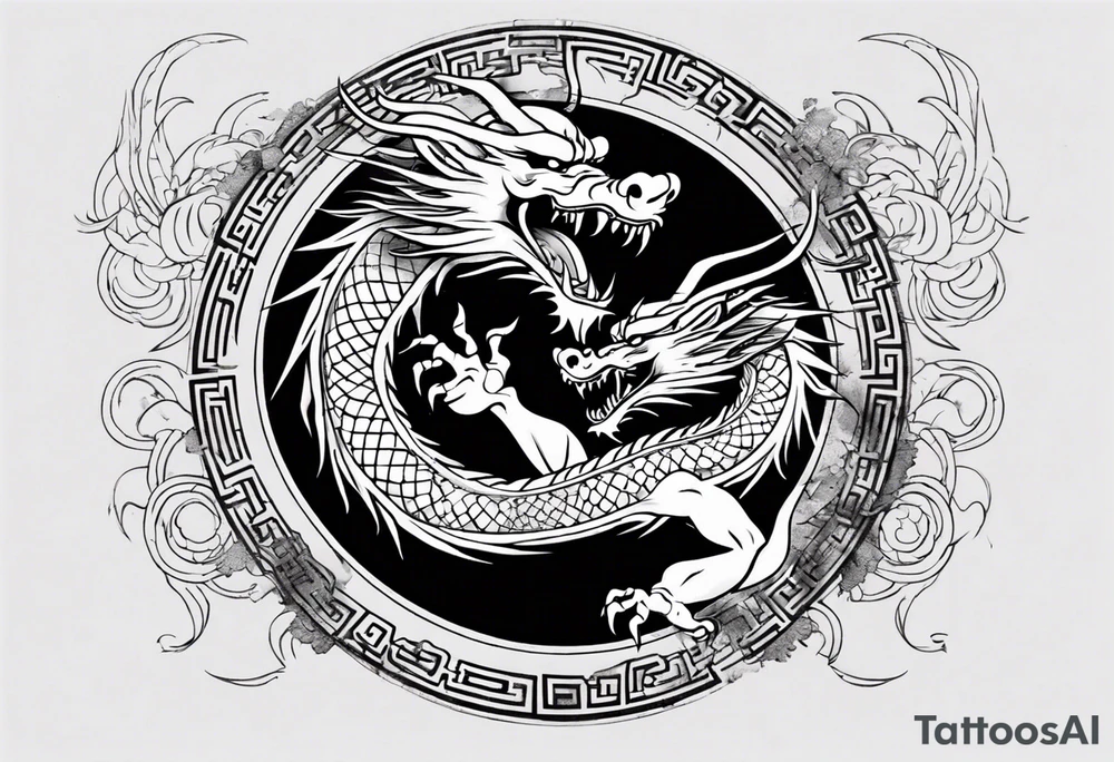 Chinese dragon in a circular shape with "02.03" written on it tattoo idea
