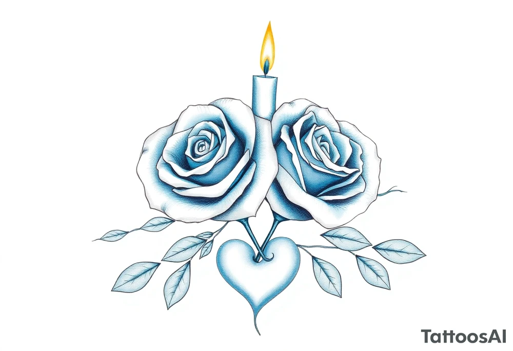 Passed love one, two roses, two candles, blue, hearts tattoo idea