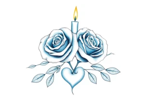 Passed love one, two roses, two candles, blue, hearts tattoo idea