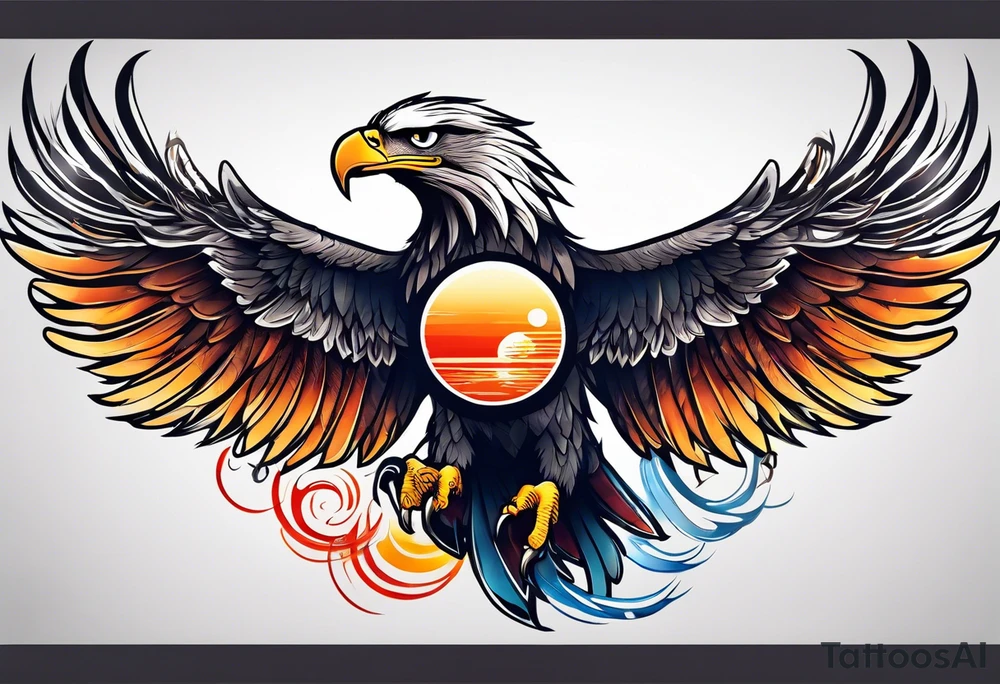 eagle and sun and sea tattoo idea