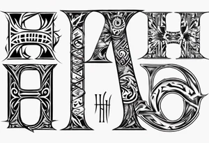 combine the letters E and H with tribal pattern tattoo idea