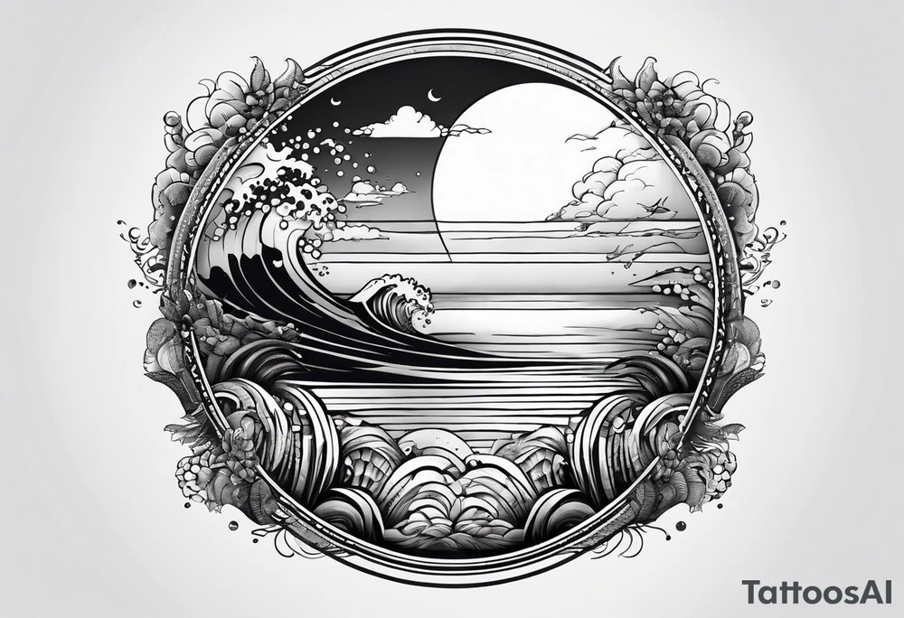 I want a tattoo of the ocean in circle which is choatic and simpler tattoo idea