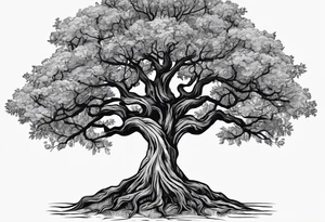 A prominent established pecan tree with roots. Above the roots, incorporated into the bark of the tree a   haloed head of a flat stern Byzantine Christ with all-demanding eyes. tattoo idea