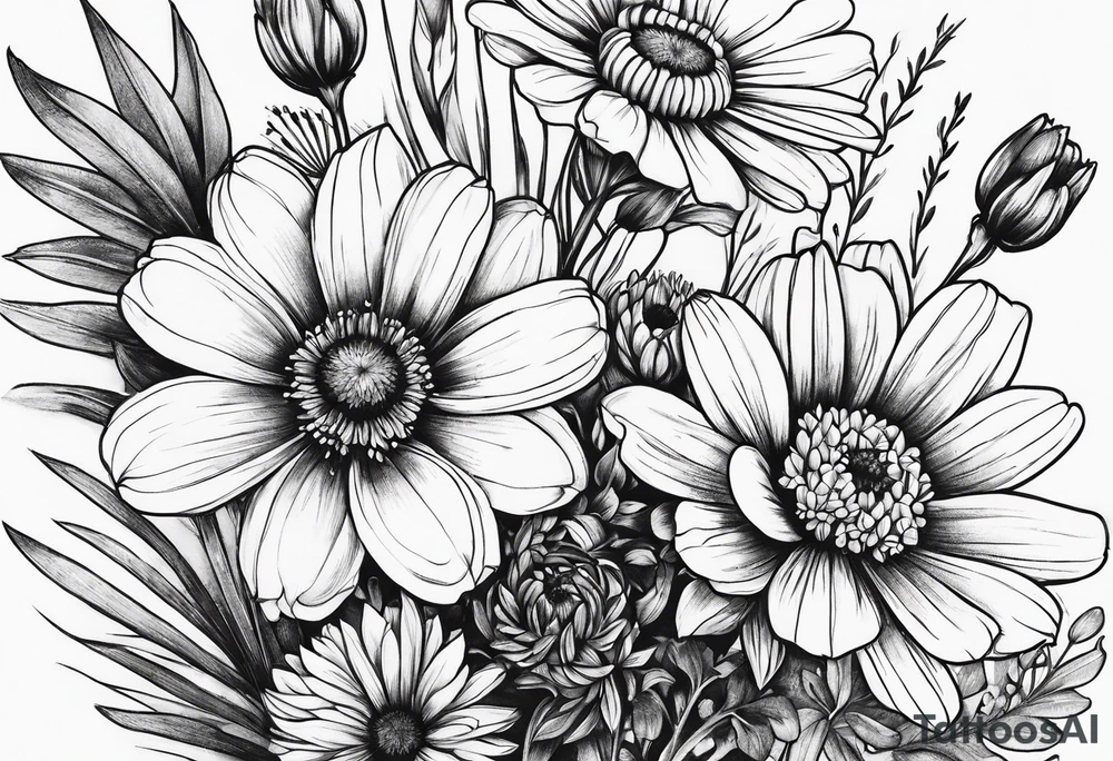 long stem wildflower bouquet tattoo idea