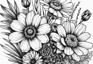 long stem wildflower bouquet tattoo idea