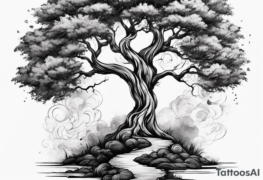 Tree spiraling around another tree tattoo idea