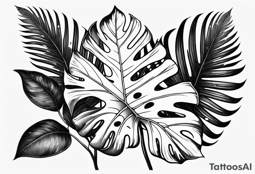 Monstera Avec dégradé de gris tattoo idea